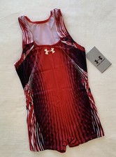 New GK ELITE Gymnastics UNDER ARMOUR Leotard SINGLET Patriotic USA Size: CXL