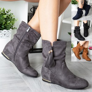 Mujer Botas al Tobillo Cuña Oculta Damas Informal Cómodos Zapatos Botas De  Invierno Cremallera Tassle | eBay
