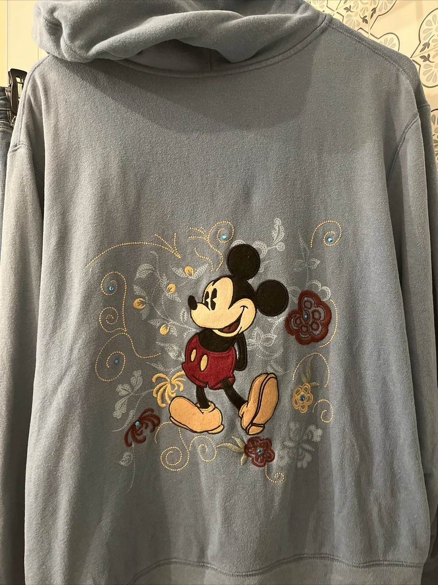 Disney Parks Women s Full Zip Sweatshirt Hoodie In Light Blue Mickey Mouse Sz 1X eBay