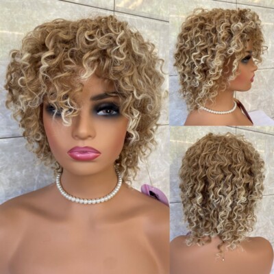 Chic Short Kindly Curly Blonde Mix Synthetic Hair Wigs Women Natural Soft Daily