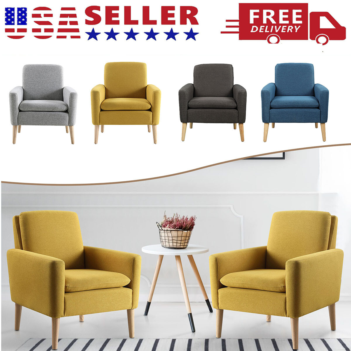New Accent Single Sofa Upholstered Fabric Chairs Arm Chair