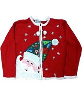 Girls Red Sequin Snowflake Santa Christmas Knit Holiday Sweater Front Zip
