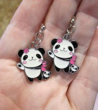 Mother  Baby Panda Bear Earrings - CLIP ON