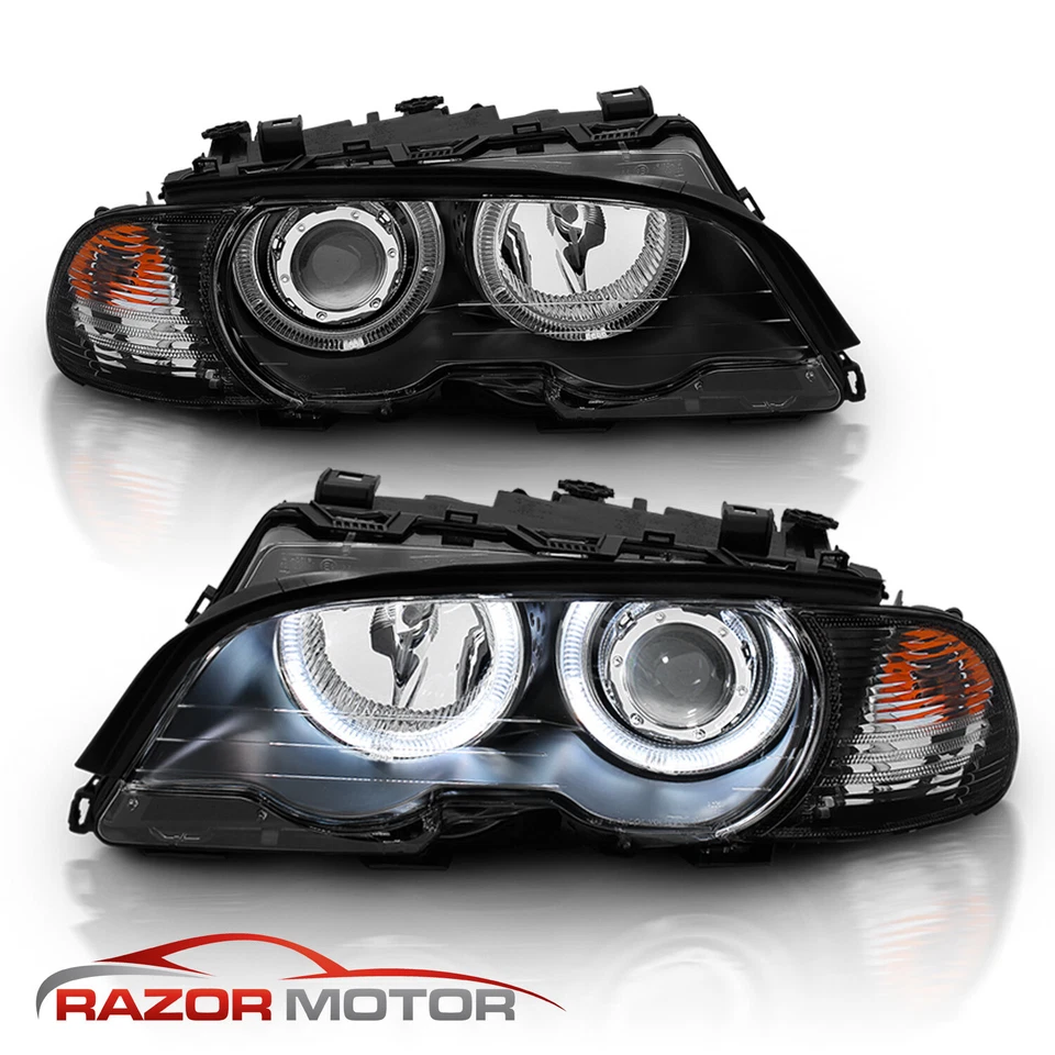 2000-2003 Dual Halo Black Projector Headlights Pair For BMW E46 3-Series Coupe Foto 3 de 4