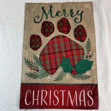 Meadow Creek "MERRY CHRISTMAS" Double Sided Garden Flag Applique PAW PRINT Puppy