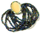 Vintage Mother of Pearl and Abalone Shell Beaded Multi Strand Stretch Bracelet
