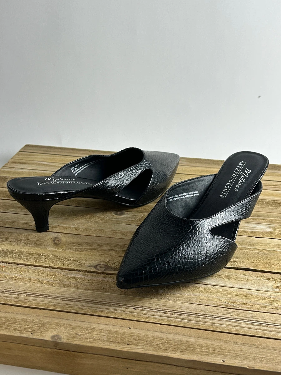ANTHROPOLOGIE MATISSE BLACK SLIP ONS 10 EMBOSS VEGAN LEATHER