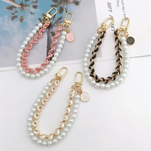 Leather Pearl Phone Lanyard Camellia Mobile Phone Charm Bracelet Chain
