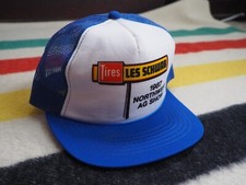 VTG 80s Les Schwab PNW 1987 Auto Cars White Blue Trucker Snapback Hat Cap OSFM