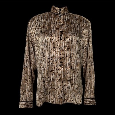 Vintage Anne Klein For New Aspects Brown And Black Long Sleeve Blouse Size 12