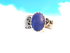 RICHARD BEGAY NAVAJO SIGNED STER. SILVER BLUE GEMSTONE ADJUSTABLE SIZE RING