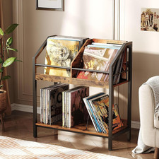 2-Tier Vinyl Record Storage Holder Rack, 250 LP Albums Display Shelf, Wooden Vin