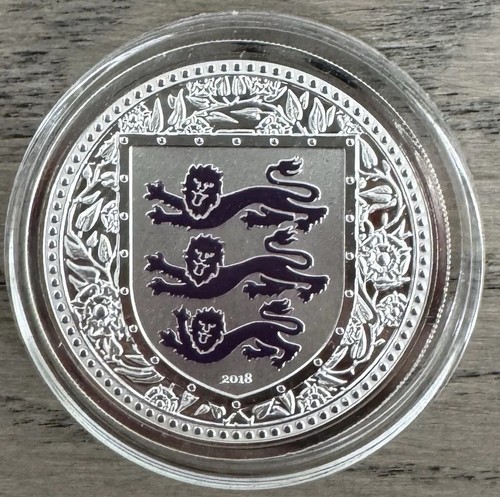 Gibraltar Royal Arms 2018 1lb 1oz Silver Reverse-Proof Colorized Purple #201/500