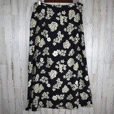 Vintage Whimsigoth Maxi Skirt Women's 14 Black Floral 90s Grunge Goth Romantic