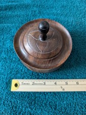 Vintage Hand Carved Wooden Trinket Box Round Lidded Jewelry Box Folk Art 5"
