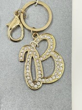 Initial Letter B Gold Tone Rhinestone Keychain Keyring Fob
