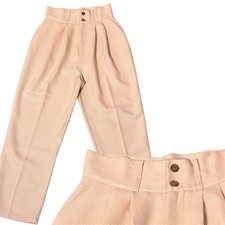 Cider Cream Textured High Waisted Pleated Straight Leg Trousers Small
