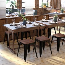 Set of 4 Black 18" Table Height Indoor Stackable Metal Stool with Wood Seat