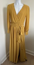 Baltic Born Lydia Dress Size Large Mustard Romantic Maxi Faux Wrap Sash