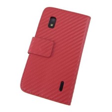 Carbon Fabric Look Business Case Flip Google Nexus 4 Book Red