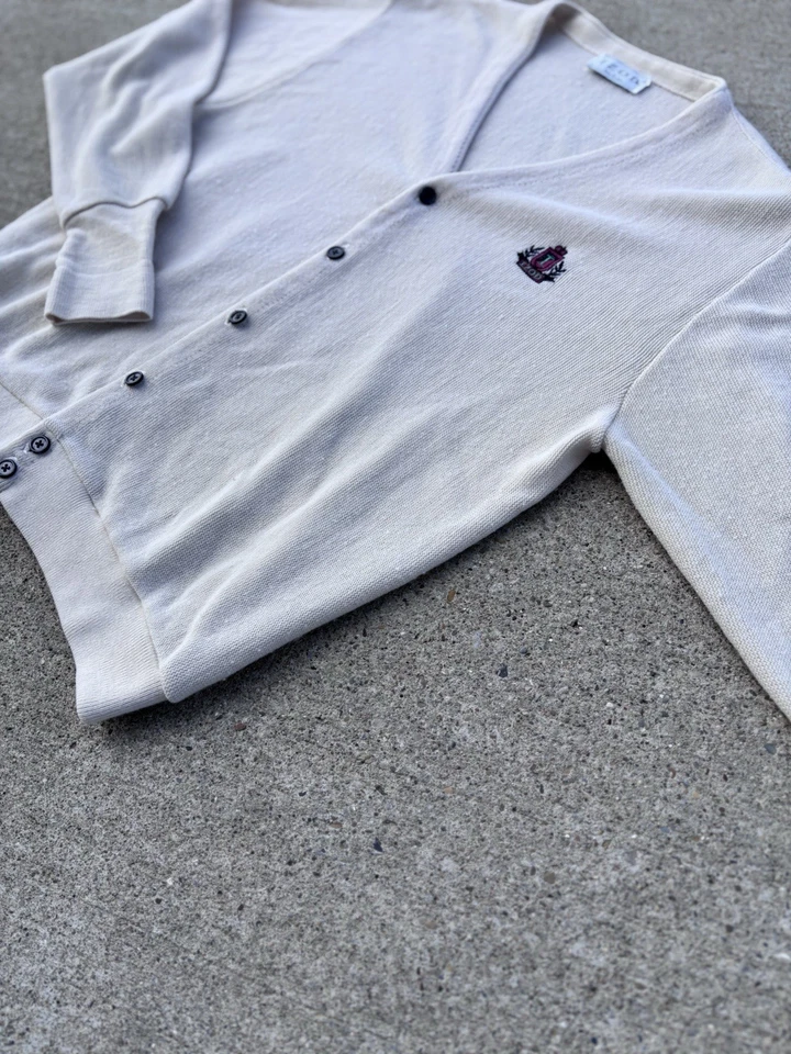 Cárdigan Suéter Vintage Años 90 IZOD Cresta Logo Para Hombre Talla Grande Crema Hecho en EE. UU. Foto 4 de 4