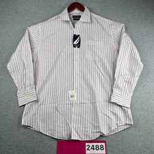 Nautica Classic Fit Shirt 16.5 White Red Striped Casual Button Up Long Sleeve