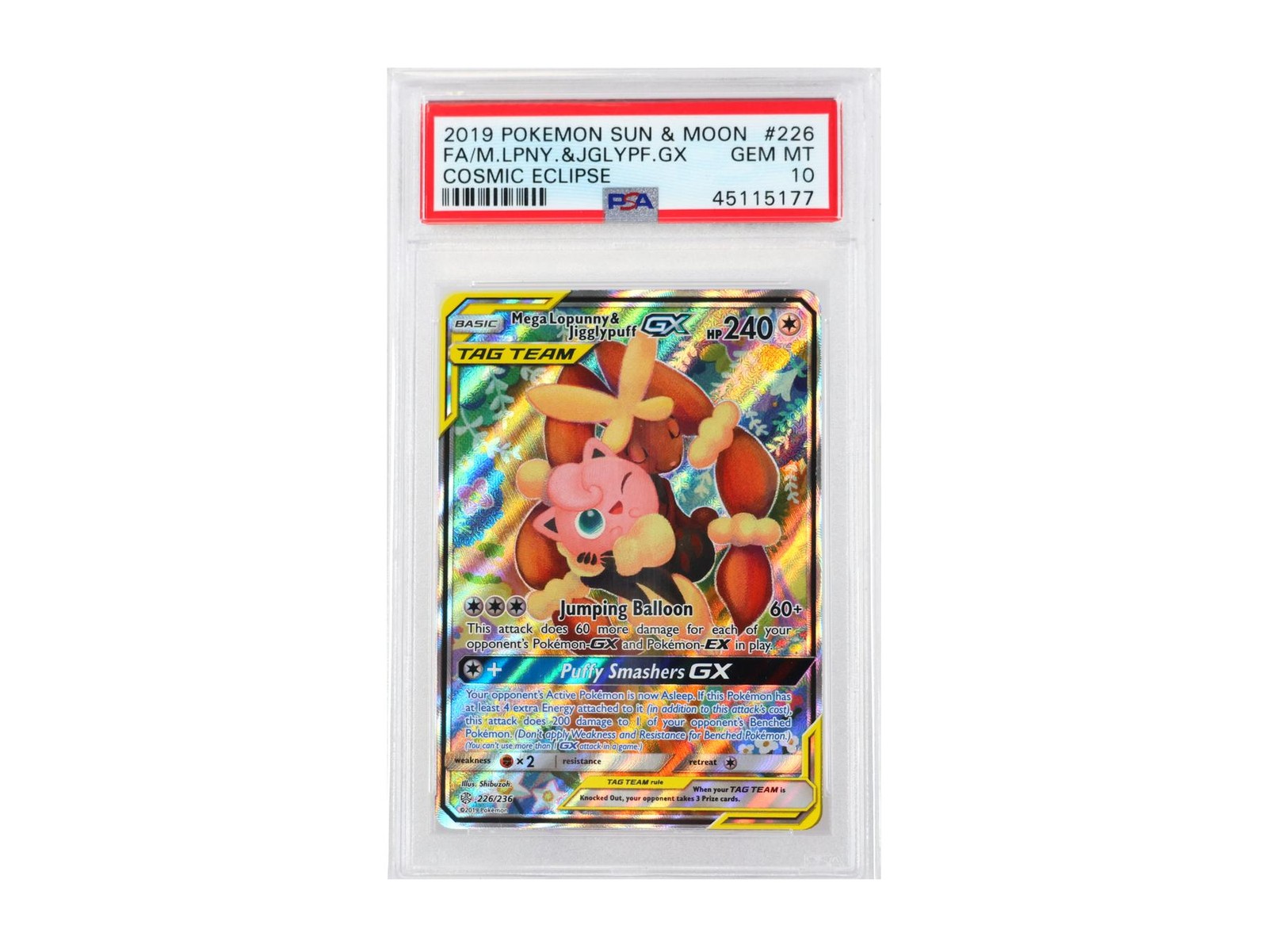 Pokemon Cosmic Eclipse Mega Lopunny & Jigglypuff GX 226/236 PSA 10 GEM MINT