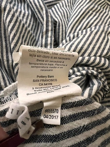 Pottery Barn Wheaton Striped Linen Cotton Duvet Cover Full Queen Navy Blue - Picture 8 of 8
