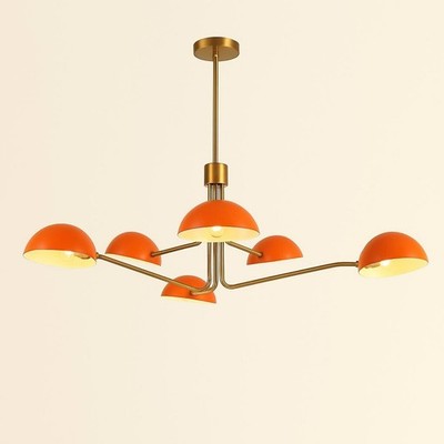 Mid-Century Modern 6-Light Brass Sputnik Chandelier with Half-Domed Shade Lamp