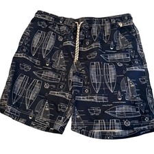 Lands End Men's Navy Sailing Blueprint Swim Trunks Size XL