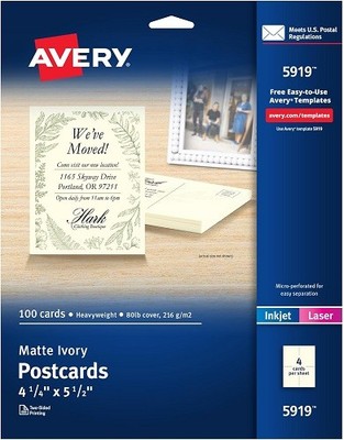 Matte Postcards Laser/InkJet Matte Ivory 4-up 25-sheets 100/PK - 1EA