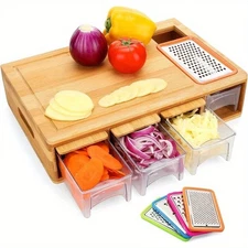 Bamboo Cutting Board with Drawers, Large Chopping Board with Juice Grooves
