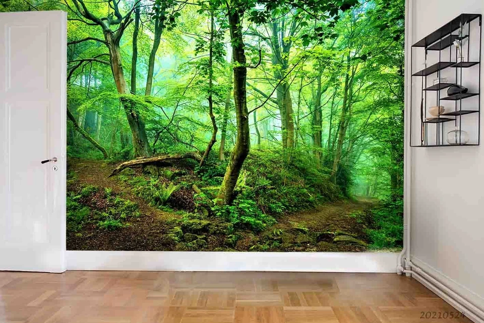 Murales de pared de paisaje de plantas de bosque verde 3D papel tapiz murales pegatina de pared Foto 2 de 4