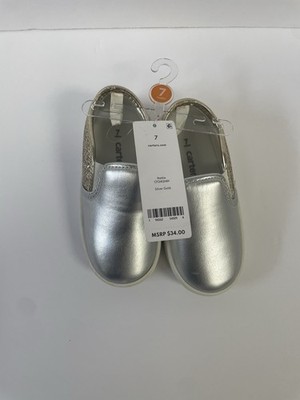 Carter s Nettie Toddler Girls Slip-On Shoes Silver Gold Size 7 New With Tags NWT