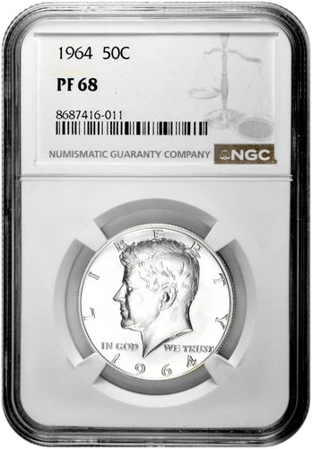 1964 50C Silver Proof Kennedy Half Dollar NGC Graded PF 68 in New Holder