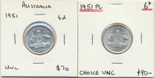 Australia: 1951, 1951-PL Sixpence King George VI KGVI 6d UNC/Choice UNC