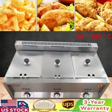 3-Pan 18L Commercial Propane Deep Fryer Countertop Gas Fryer LPG NG Gas Fryer US