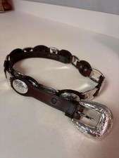 Tony Lama USA Western Brown Leather Silver Concho Belt Sz 36