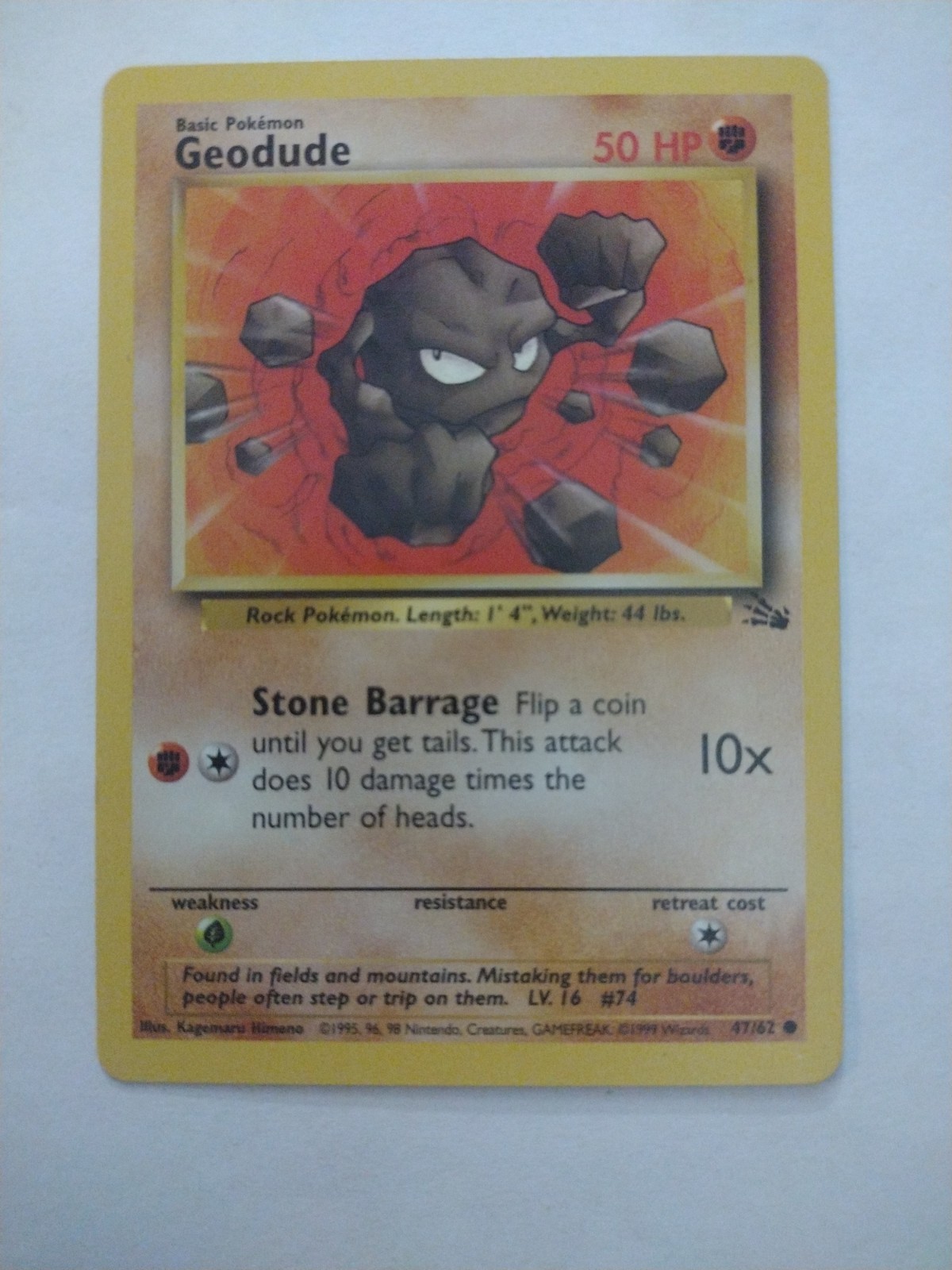 Geodude 47/62 Base Set Near Mint Vintage 1999 Pokémon Card WOTC