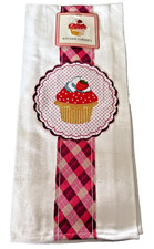 Kitchen Dish Towel White Strawberry Cupcake Flour Sack Applique Plaid Polka Dot