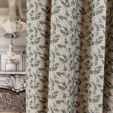 Handcrafted Ivory Floral Linen Blend Curtains on Dusty Blue Grey Custom Panels