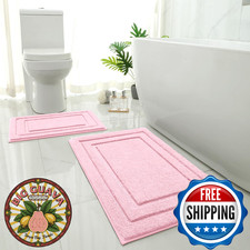 HOMEIDEAS Pink Bathroom Rug, 2 Piece Super Soft Microfiber and Absorbent Shower