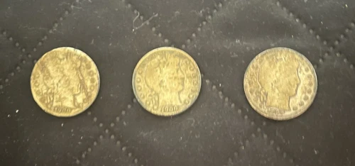 Lot of 3 US Barber 90% Silver Half Dollars Years 1900-S, 1900-P, 1902-O (