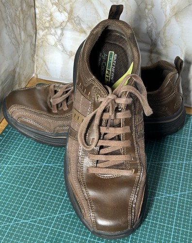 Skechers Expended Manden Braun Leder Relaxed Fit Gogamat Schuhe Sneaker UK 8 - Bild 4 von 19