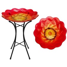 G128 19 Inch Height Glass Red Bird Baths Bird Feeder with Metal Stand