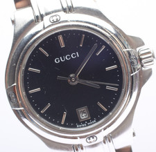 Vintage Near MINT GUCCI 9040L Silver Black Dial Date Quartz Womens Watch JAPAN