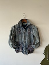 Vintage Alyssa Embellished Denim Jacket Acid Wash Stud Jewel Zipper Pink Hambre