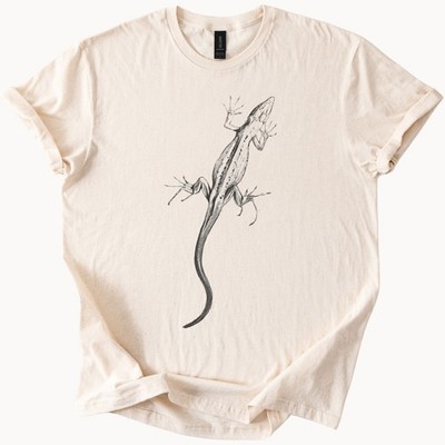 Lizard Outline Drawing T Shirt Minimal Reptile Art Herpetology Graphic Tee