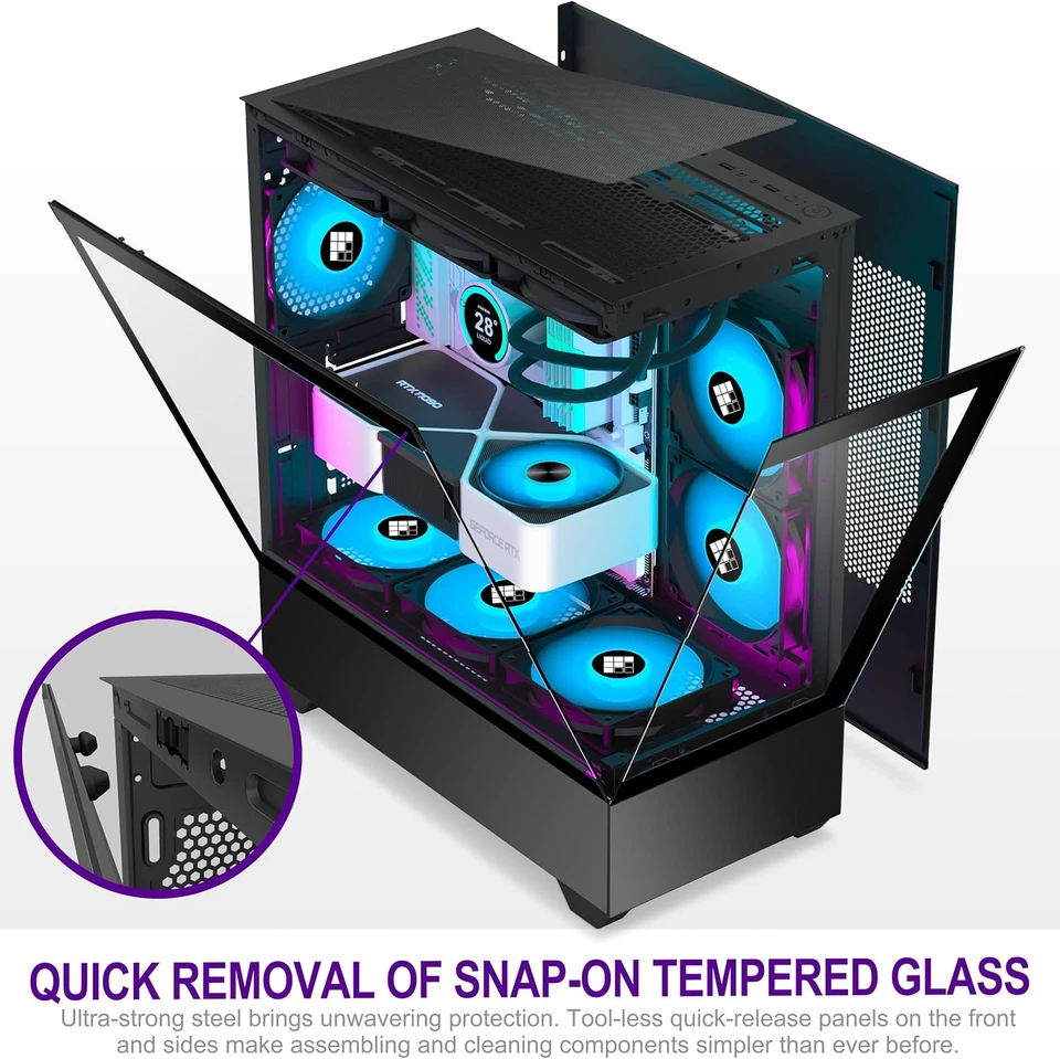 F1 Case PC – Ventola Preinstallata 5 PWM ARGB ATX Mid-Tower Gaming PC, Vetro Pan - Immagine 2 di 4