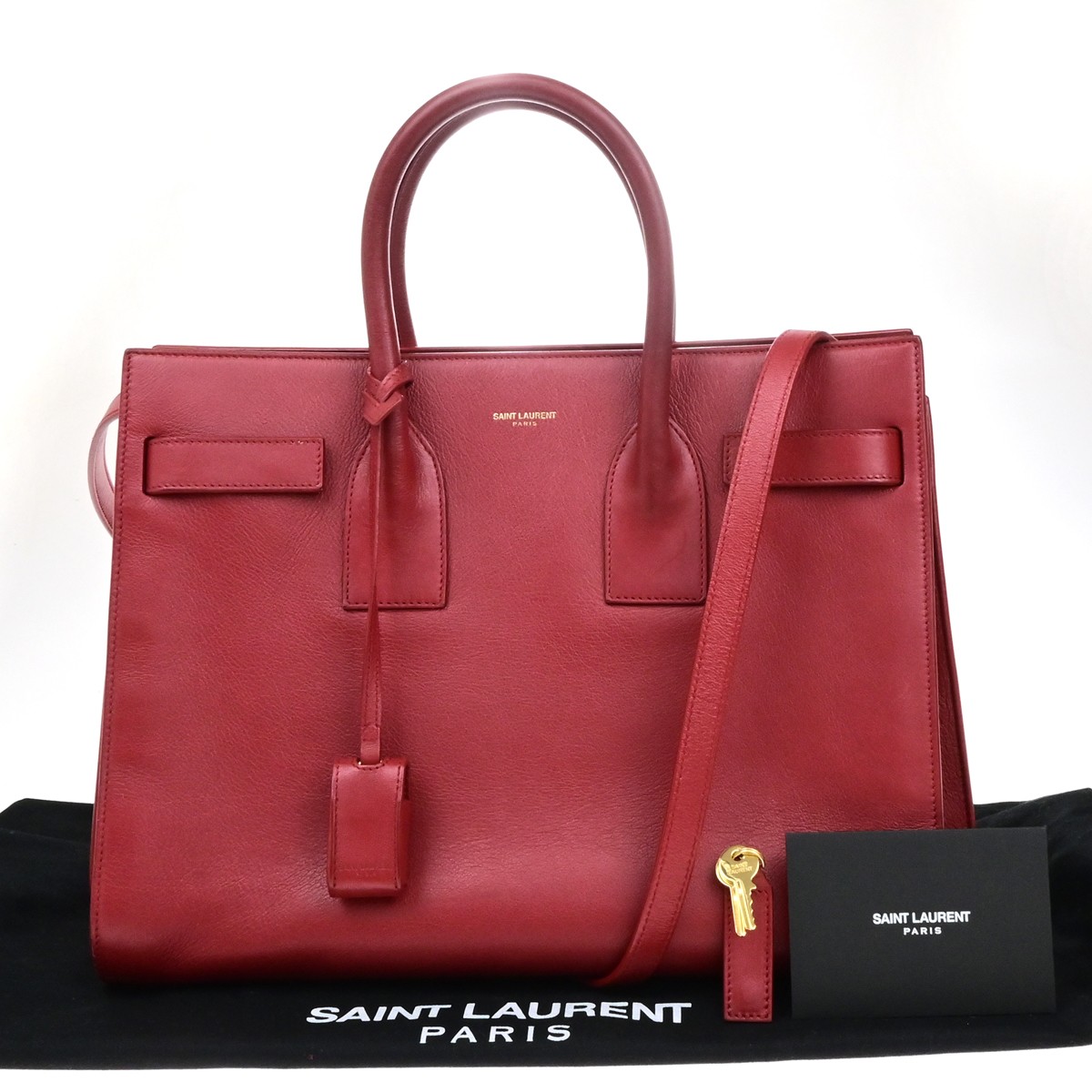 Borsa a mano SAINT LAURENT logo Sac de Jour 2 vie tracolla pelle rossa GHW 26YH039